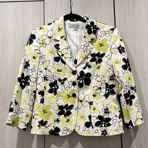 TAHARI | Floral Blazer | White, Green, Black | Petite Size 10 (10P)